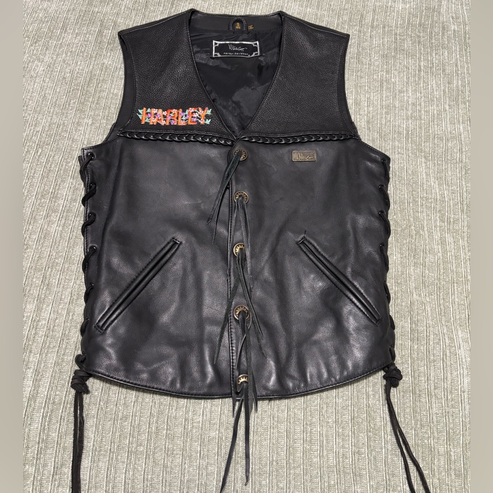 VTG Harley-Davidson Black Leather Vest